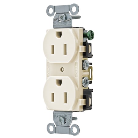 Hubbell Wiring Device-Kellems Straight Blade Receptacle, 5-15R, 15 A, 125V AC, 2 Pole, 3 Wire, Flush Mount, Grounded BR15LA
